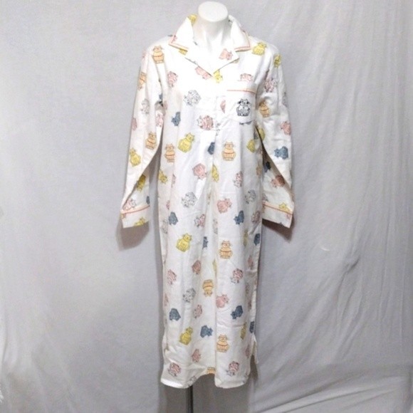 Secret Treasures Flannel Button Up Cat Print Maxi Nightgown Sleepwear Small - Picture 3 of 7